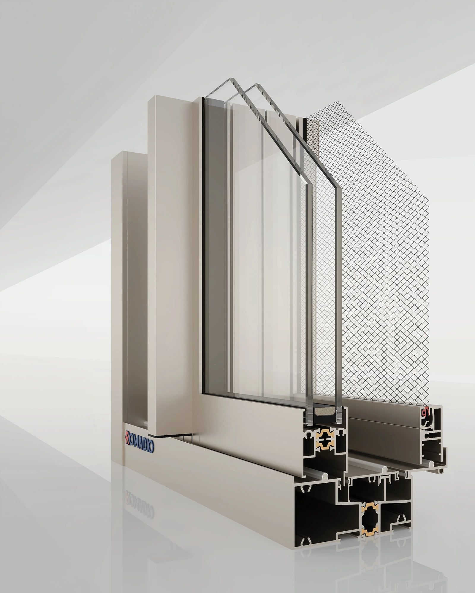 Hệ nhôm Romadio RW100SS — cửa sổ mở trượt có lưới chống côn trùng