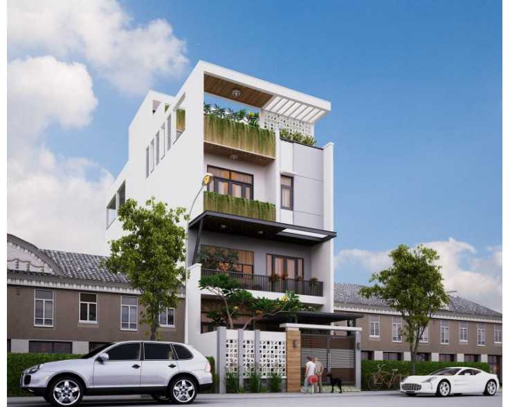 Mẫu biệt thự với cửa sổ nhôm kính màu ghi nâu

